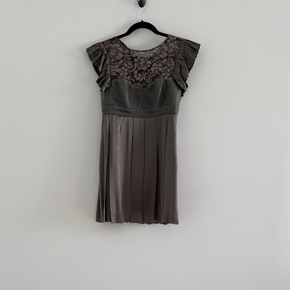 Elegant Lace-Top Mini Dress in Charcoal